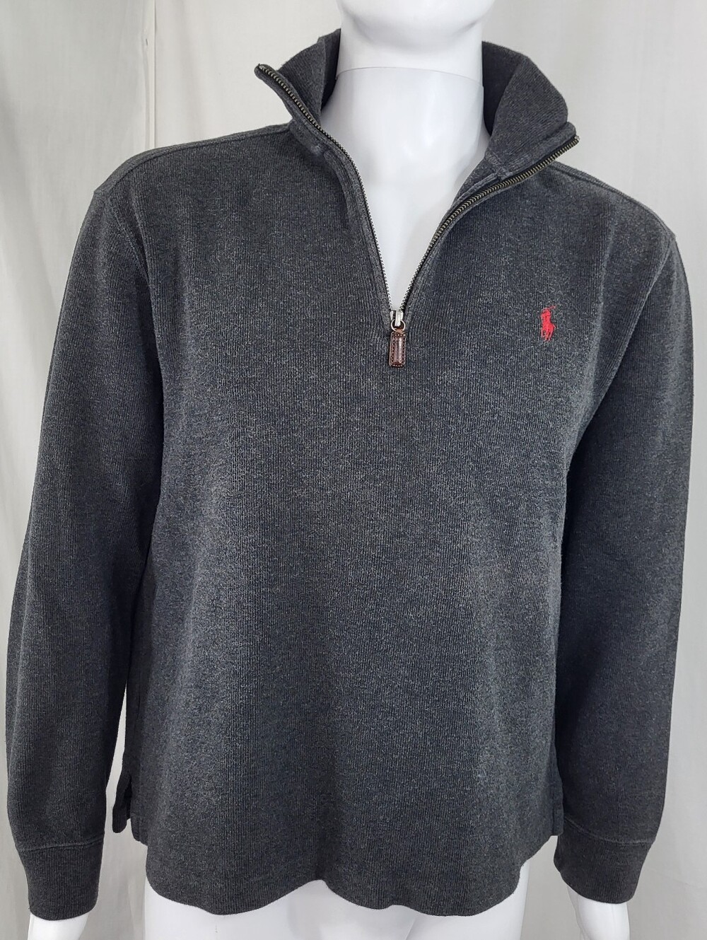 Polo Ralph Lauren Gray SWEATER Mens Size M 1/4 Zip Pullover L/S Cotton Knit
